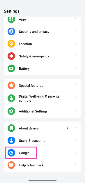 Step 1: Go to Settings and Google.