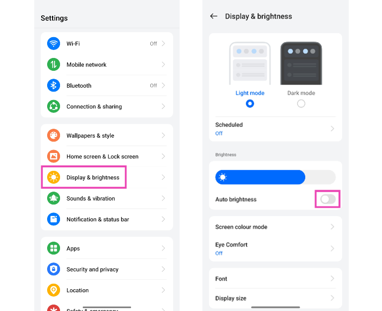 Disable adaptive brightness