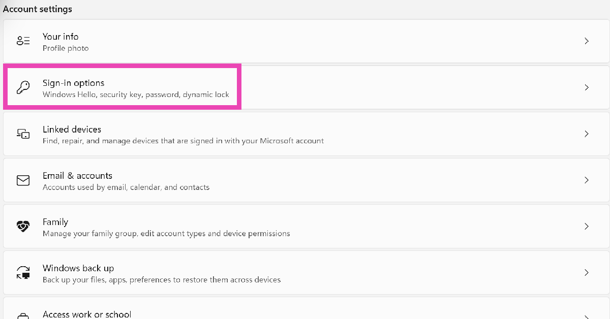 Step 3: Go to Sign-in options.