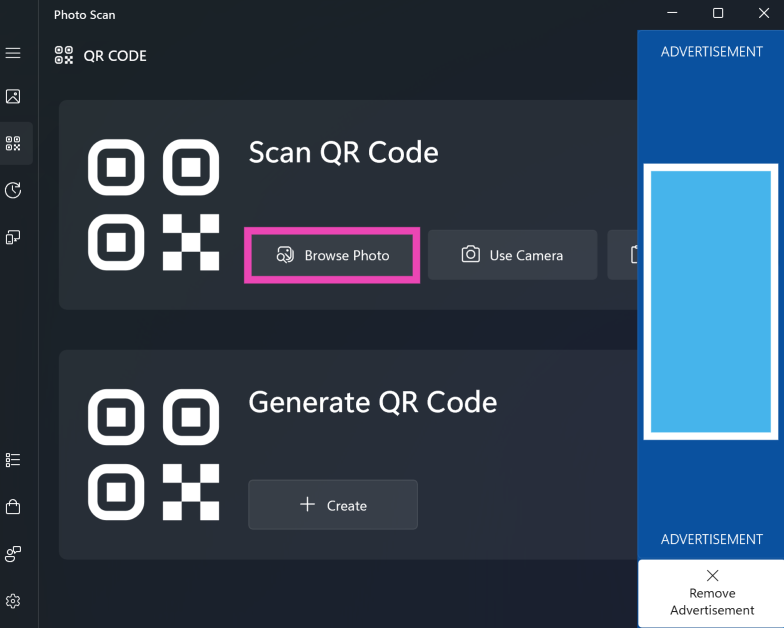 Step 3: Hit Browse Photo and upload the image of the QR Code from your PC’s local storage. You can also use the camera or copy the QR Code from your device’s clipboard.