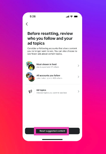 Step 6: On the following page, you can manually curate your suggested feed by unfollowing people who post content you don’t want to see. If you want to do a complete reset, tap on Reset suggested content. How to reset your content suggestions & algorithm on Instagram?