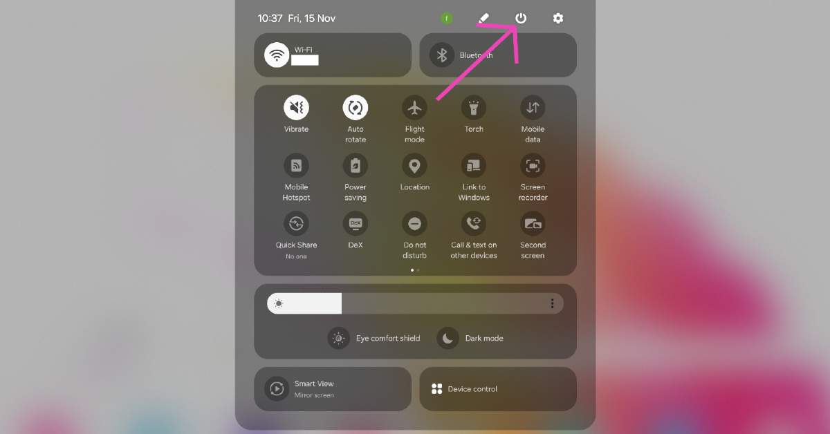 Step 2: Hit the Power icon at the top of the screen.
