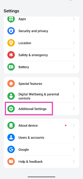 Step 1: Go to Settings and select Additional Settings.