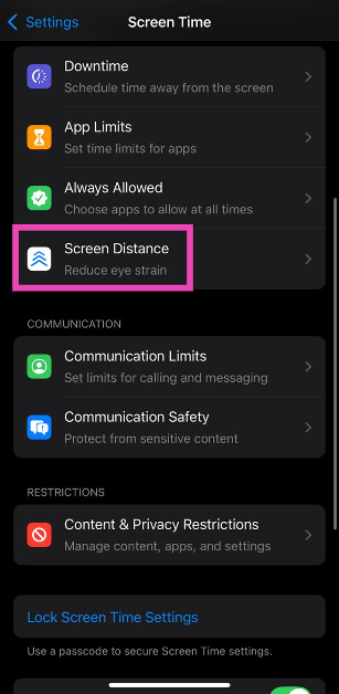 Step 2: Tap on Screen Distance.