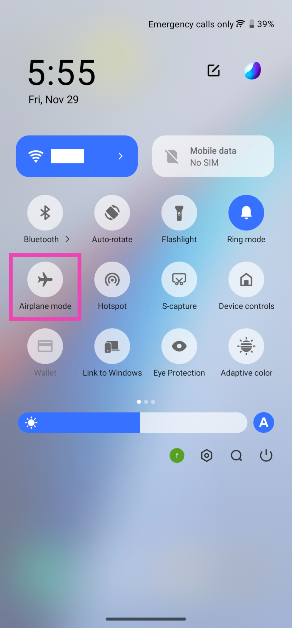 Step 1: Swipe down from the status bar to reveal the Quick Settings Menu and tap on the Airplane Mode tile.