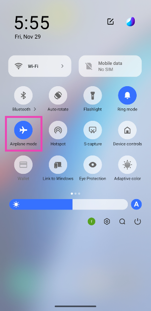 Step 4: Disable Airplane Mode from the Quick Settings Menu.