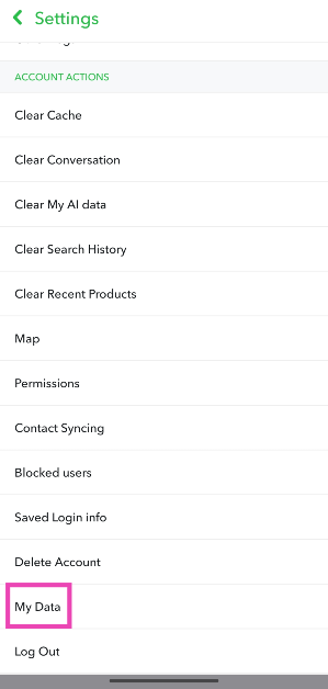 Step 3: Scroll down and tap on My Data.