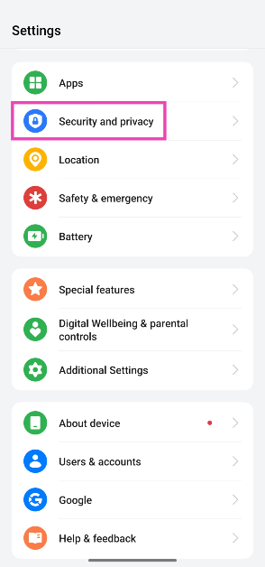 Step 3: Go to Settings and tap on Security and privacy.