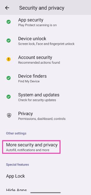 Step 4: Scroll down and tap on More security and privacy.