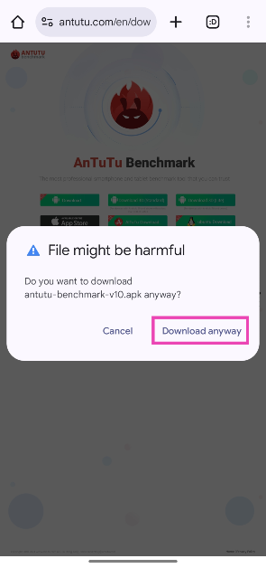 Step 2: If your Android phone notifies you with a ‘File might be harmful’ message, tap Download anyway in the popup box.