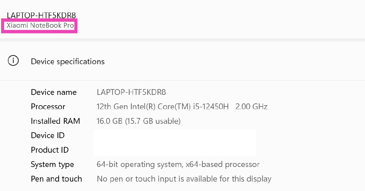 Step 4: Your laptop’s model name/number will be listed at the top of the screen.