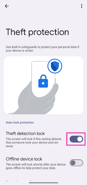 Step 4: Turn on the toggle switch next to Theft detection lock.