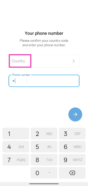 Step 8: Hit Start Messaging and tap on Country.