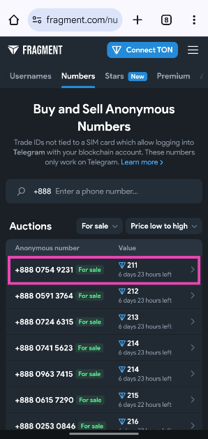 Step 2: Go through the numbers that are on auction or sale.