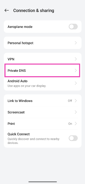 Step 2: Tap on Private DNS.