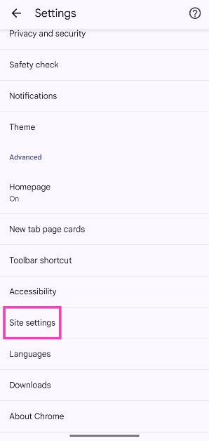 Step 3: Tap on Site settings.