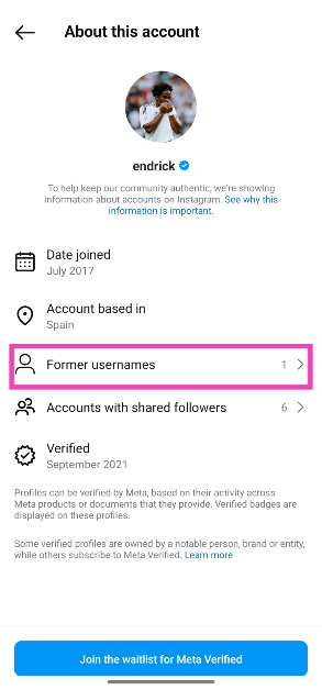 Step 4: Tap on Former usernames.