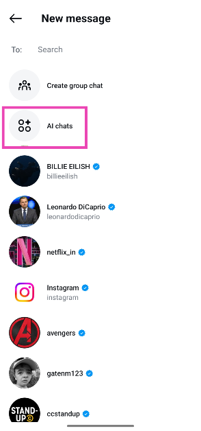 Step 3: Tap on AI Chats.
