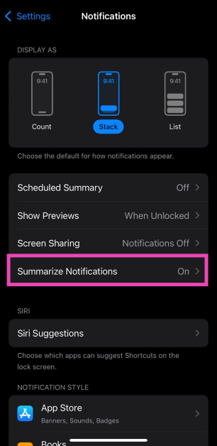 Step 2: Tap on Summarize Previews.