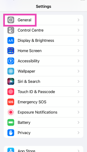 Step 1: Go to Settings and select General.