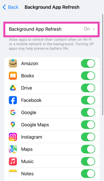 Step 3: Tap on Background App Refresh again.