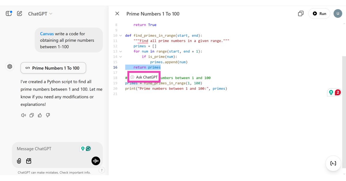 Step 4: Select a line or paragraph and click Ask ChatGPT.