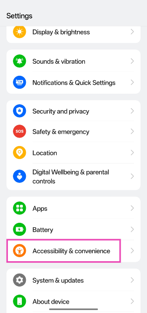Step 1: Go to Settings and tap on Accessibility & convenience.