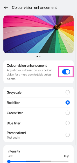 Step 5: Turn on the toggle switch. How to customise the colour correction tool for colour blindness on Android 15?