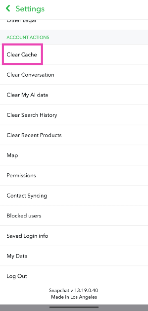 Step 2: Scroll down and look for the Clear Cache option. Select it.