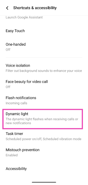 Step 3: Select Dynamic light.