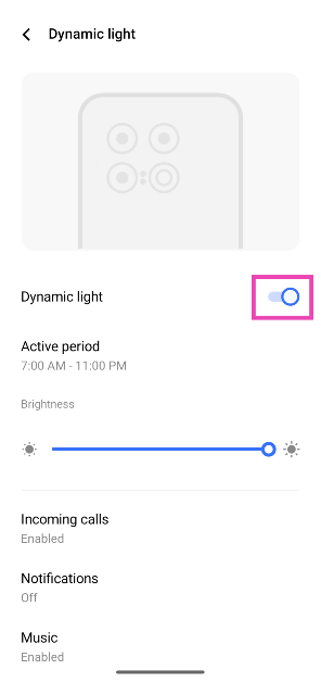Step 4: Turn on the toggle switch next to Dynamic light.