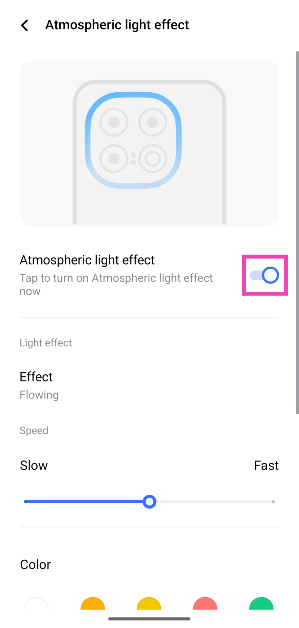 Step 10: If you want to keep the Dynamic light active at all times, go to the previous page and tap on Atmospheric light effect.