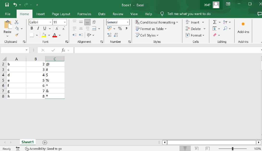 Step 4: Press Ctrl + Shift + Down Arrow Key to select the remaining column and Ctrl + 9 to hide their corresponding rows.