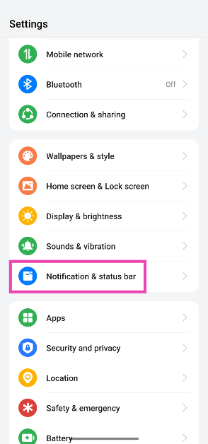 Step 2: Tap on Notification & status bar.