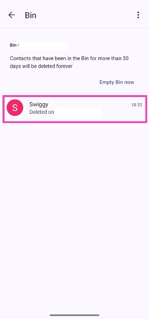 Step 4: Select the deleted contact that you wish to restore.