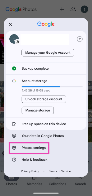 Step 3: Select Photos settings.