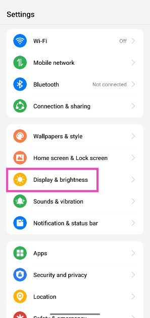 Step 1: Go to Settings and select Display & brightness.