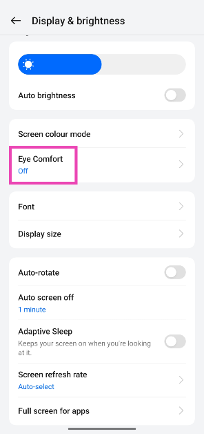 Step 3: Turn on the toggle switch next to Eye comfort.