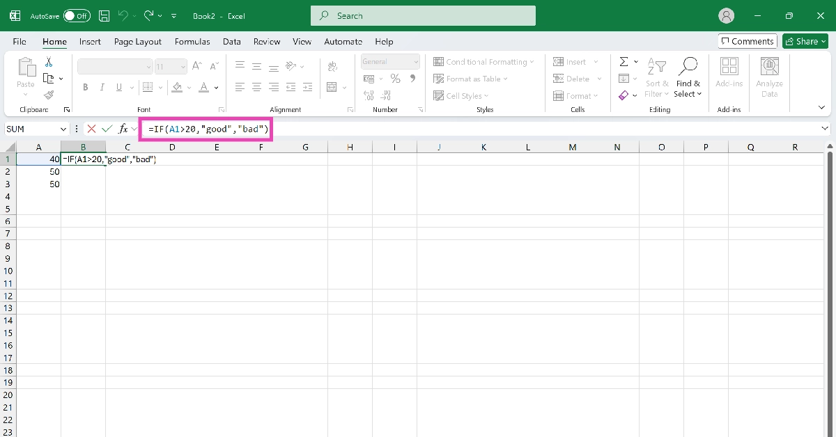 Step 2: Enter the following line in the formula bar: =IF(logical_test, [value_if_true], [value_if_false])
