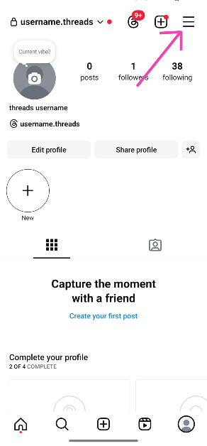 Step 1: Go to your Instagram profile and tap the hamburger menu at the top right corner of the screen.