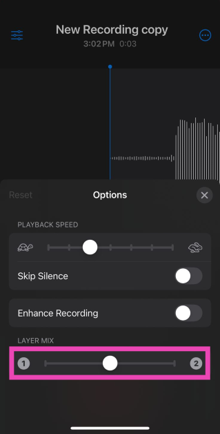 Step 4: Drag the layer mix slider to mix the two layers. How to use layered voice memos on your iPhone (iOS 18.2)