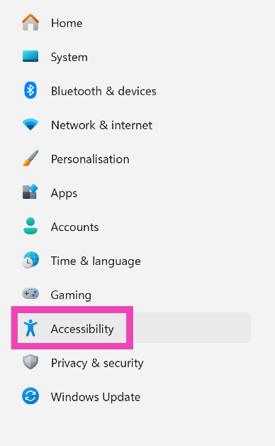Step 1: Go to Settings and select Accessibility from the sidebar. Top 2 Ways to Zoom In or Out With Your Keyboard on Windows 10/11