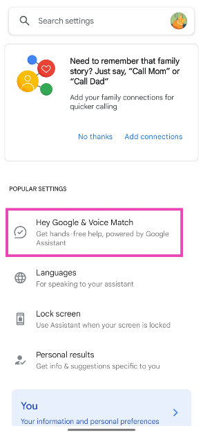 Step 4: Tap on Hey Google & Voice Match.