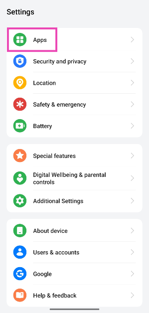 Step 1: Go to Settings and select Apps.