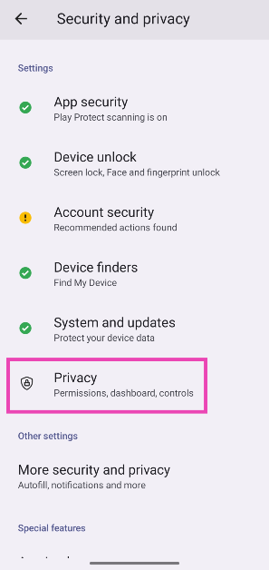 Step 2: Tap on Privacy.