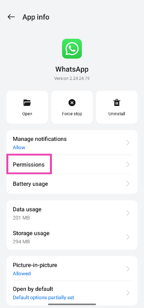 Step 3: Tap on Permissions.