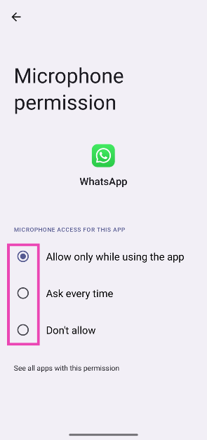 Step 5: Choose the microphone access level for the app.