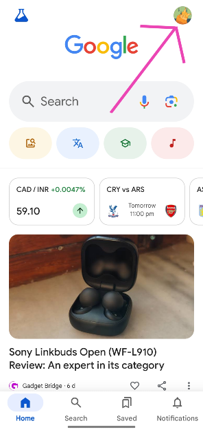 Step 1: Launch the Google app and hit your profile picture in the top right corner of the screen.