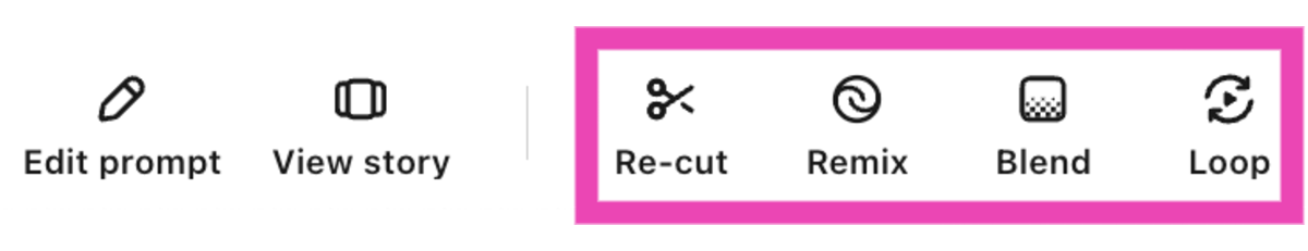 Step 8: Use the Re-cut option to extend any shot you like in the video. The Remix option allows you to add, remove, or edit objects from a video. Using loop and blend, you can repeat certain parts of a video or fuse them with the other variations.