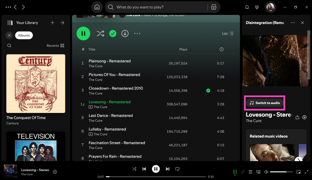 Step 6: Click on Switch to audio to go back to the audio version. How to watch music videos on Spotify on mobile and PC?